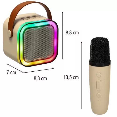 Karaoke set 2 microphones + portable speaker BLUETOOTH USB LED in beige