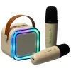 Karaoke set 2 microphones + portable speaker BLUETOOTH USB LED in beige