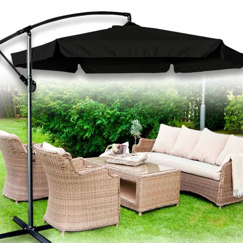 Large folding garden parasol with 290cm extension arm in black