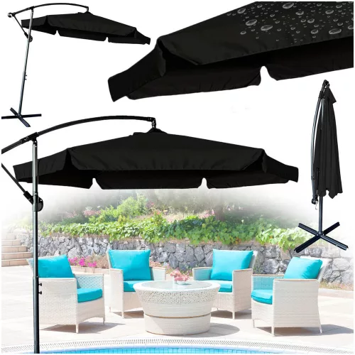 Large folding garden parasol with 290cm extension arm in black