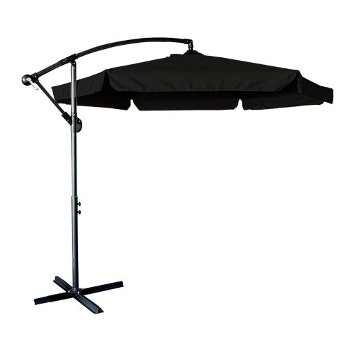 Large folding garden parasol with 290cm extension arm in black