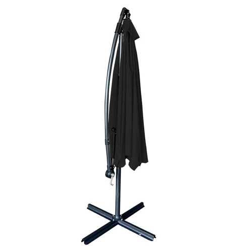 Large folding garden parasol with 290cm extension arm in black