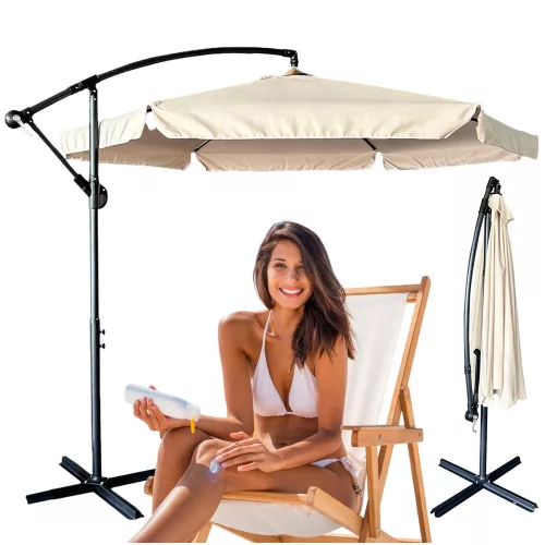 Garden parasol large folding parasol 290cm with beige arms