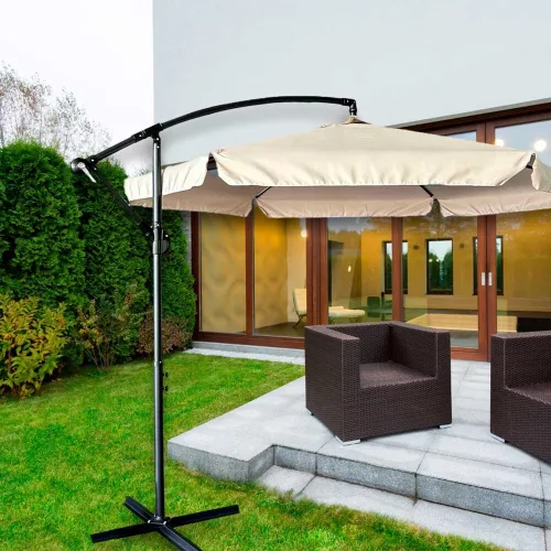 Garden parasol large folding parasol 290cm with beige arms