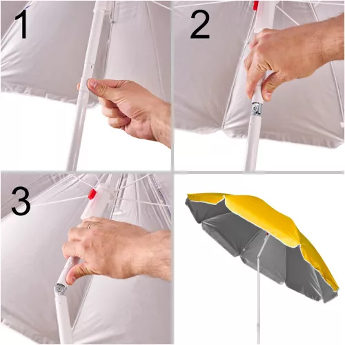 Beach umbrella adjustable collapsible UV foldable 150cm yellow