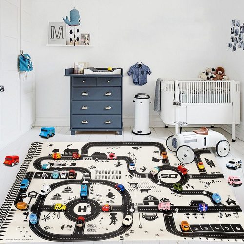 Play mat city street + road signs waterproof cream 130x100cm