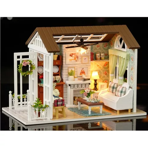 Dollhouse wooden living room model assembleable LED 8008-A