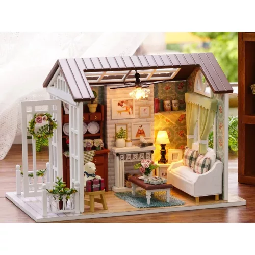 Dollhouse wooden living room model assembleable LED 8008-A