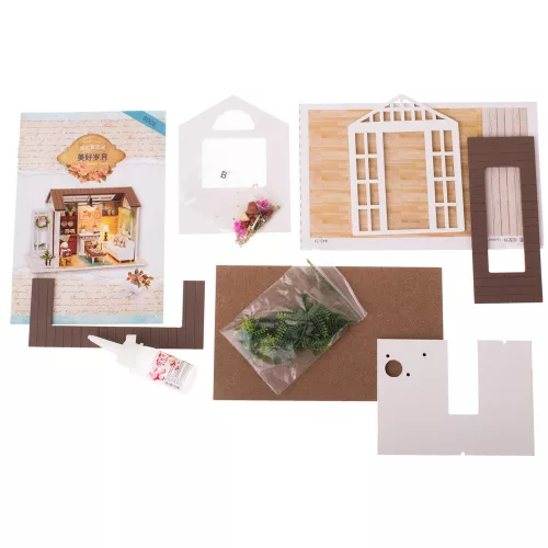Dollhouse wooden living room model assembleable LED 8008-A