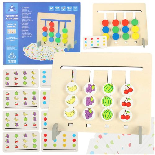 Fa oktatójáték, párosított színű gyümölcsökkel, Montessori