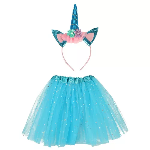 Unicorn carnival costume headband + skirt blue for ages 3-6