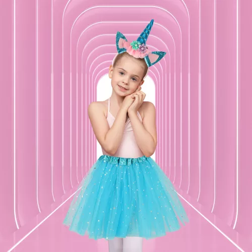 Unicorn carnival costume headband + skirt blue for ages 3-6