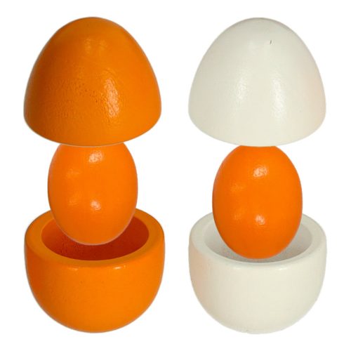 Toy egg with removable wooden yolk