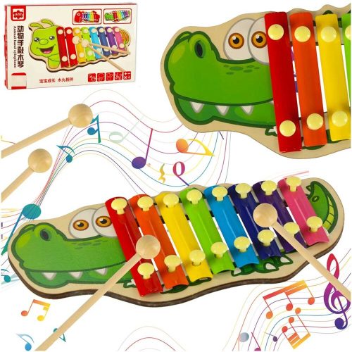 Színes, fából készült cimbalom gyerekeknek krokodil