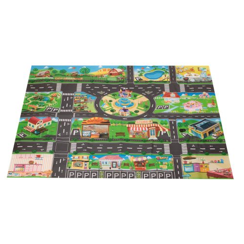 Városi utca + útjelző táblák vízálló színes szőnyeg 130x100cm