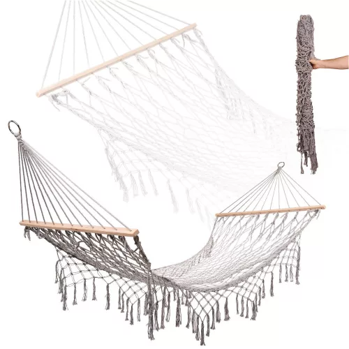 Garden hammock boho mesh fringed 200cm gray