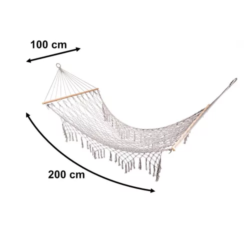 Garden hammock boho mesh fringed 200cm gray