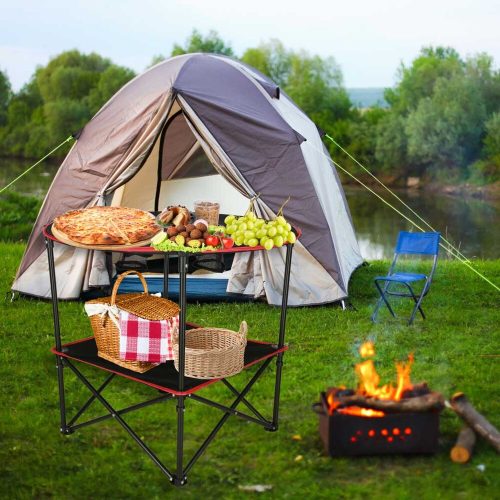 Travel table with folding lid black
