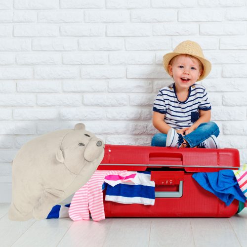 Travel pillow 2in1 neck roll for airplane car teddy bear mascot animal