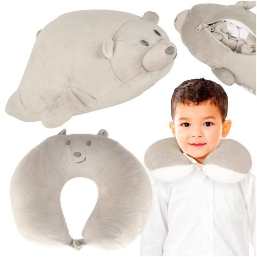 Travel pillow 2in1 neck roll for airplane car teddy bear mascot animal