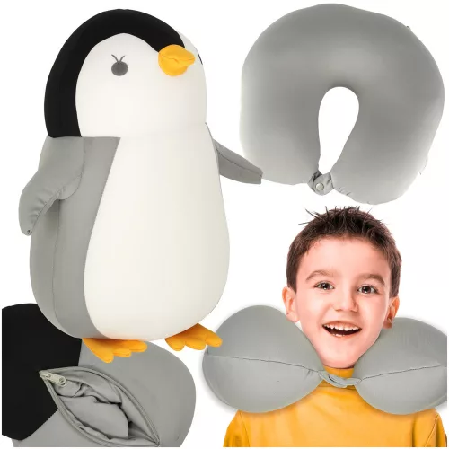 Travel pillow 2in1 neck pillow for car for airplane penguin mascot