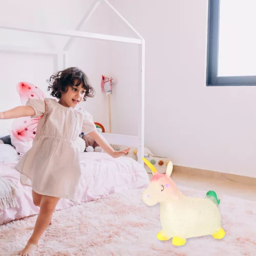 Children's bouncy bouncer with pump rubber unicorn