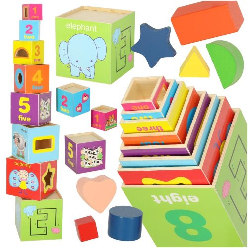 Educational Wooden Tower Sorting Shapes Counting Learning 71cm XXL
