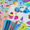 Educational drawing robot, with cards and markers, blue