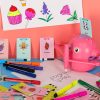 Educational robot interactive learning to draw writing fiche set markers pink