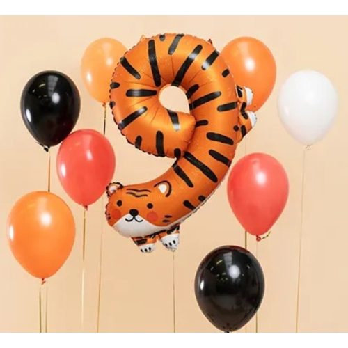 Fólia születésnapi lufi "9" - Tigris 64x87 cm