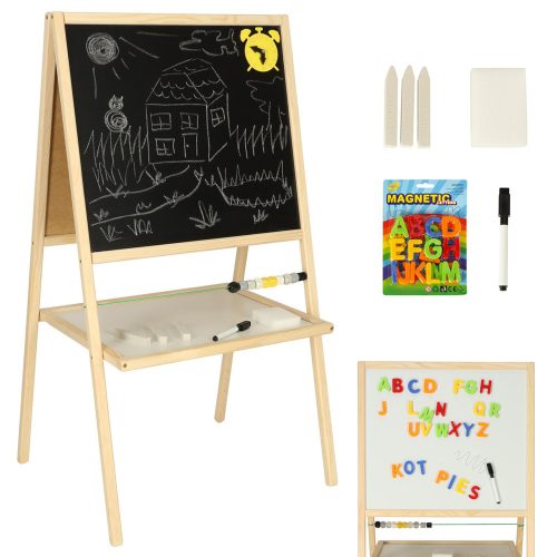 Fa oktatótábla 37x48x90 krétatáblával, fehér táblával és kiegészítőkkel